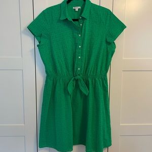 J. Crew Mercantile Kelley Green Collared Eyelet Tie Dress Large Short Sleeves